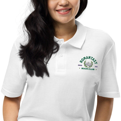 Romantasy Book Club Pique Polo Shirt - The Bean Workshop - book lover, bookish, embroidered, polo shirt, read everyday, retro, vintage