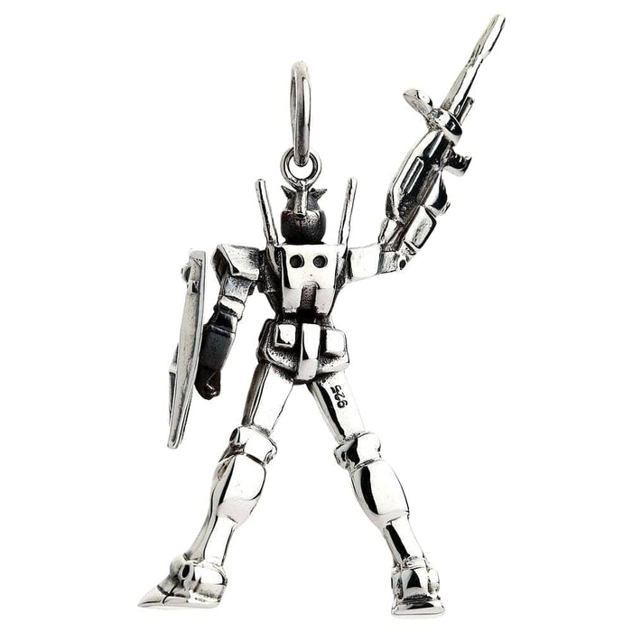 Back of the mecha figure with its round bail, twin prongs and a 925 stamp on the reverse of the left leg.