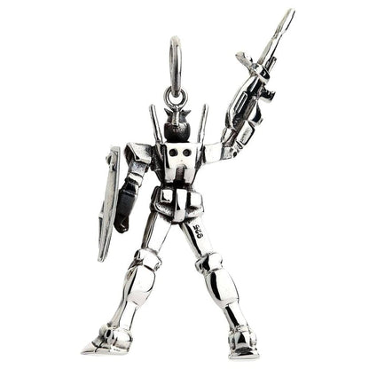 Back of the mecha figure with its round bail, twin prongs and a 925 stamp on the reverse of the left leg.