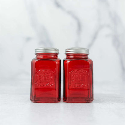 Salt and Pepper Set Red Retro Glass