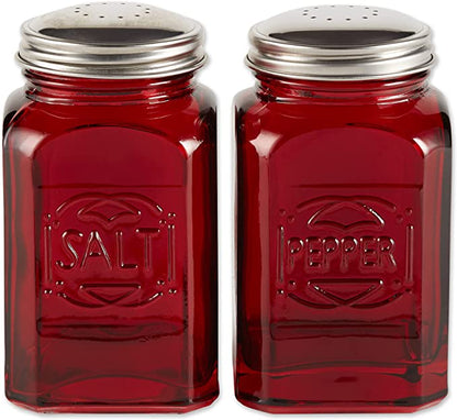 Salt and Pepper Set Red Retro Glass
