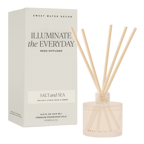 Salt and Sea White Translucent Tinted Glass Jar Reed Diffuser - Sweet Water Decor - Reed Diffusers