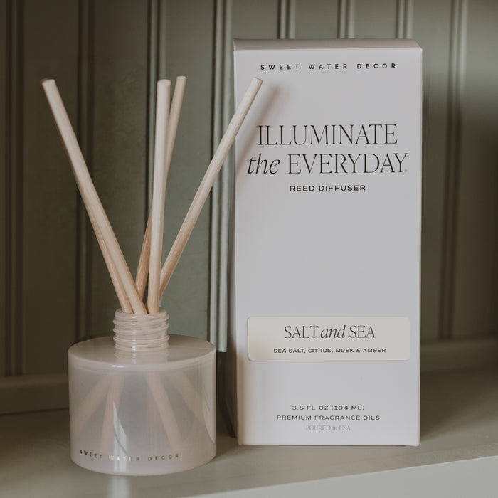 Salt and Sea White Translucent Tinted Glass Jar Reed Diffuser - Sweet Water Decor - Reed Diffusers