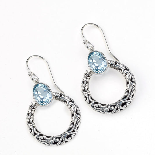 Samuel B. Sterling Silver Balinese Circle Blue Topaz Earrings (96938)