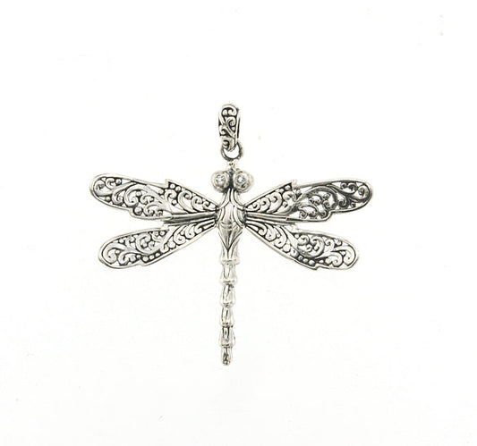 Samuel B. Sterling Silver Mata Dragonfly Pendant. Our Sterling Silver dragonfly pendant with white topaz eyes, handcrafted in Bali by our skilled artisans. From our signature collection, Royal Bali™ featuring designs handcrafted using sterling silver and genuine gemstones. White Topaz symbolizes hope, love and happiness. It is also known as the "lover of gold," as it is used to bring wealth and money to those who wear it. *chain sold separately
