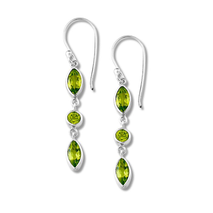 Samuel B. Sterling Silver Mahawu Round and Marquise Shape Peridot Drop Earrings. Our Sterling Silver peridot marquise shaped earrings with round center, are handcrafted in Bali by our skilled artisans. From our signature collection, Royal Bali™ featuring designs handcrafted using sterling silver and genuine gemstones.