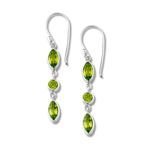 Samuel B. Sterling Silver Mahawu Round and Marquise Shape Peridot Drop Earrings. Our Sterling Silver peridot marquise shaped earrings with round center, are handcrafted in Bali by our skilled artisans. From our signature collection, Royal Bali™ featuring designs handcrafted using sterling silver and genuine gemstones.