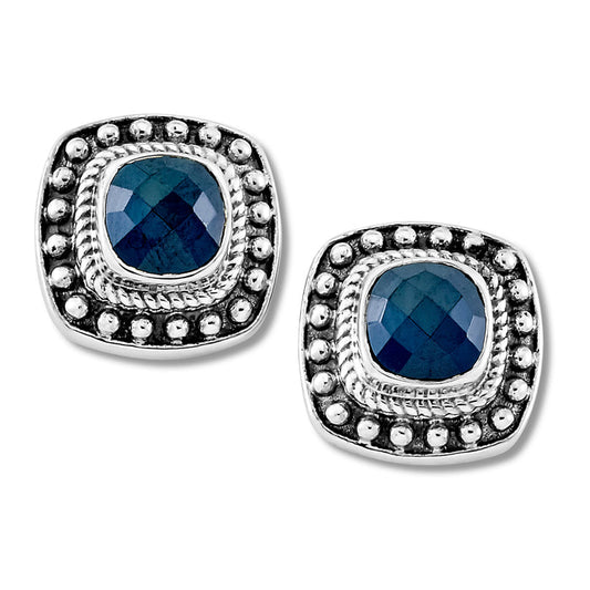 Samuel B. Sterling Silver Stud Earrings with cushion cut Black Onyx. From our signature collection, Royal Bali™ featuring designs handcrafted using sterling silver and genuine gemstones.