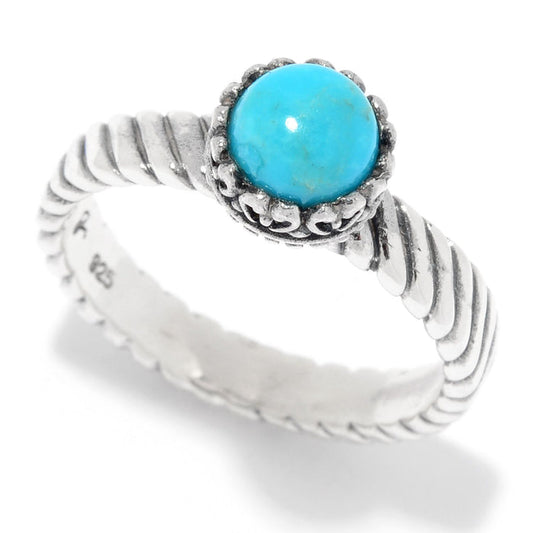 Samuel B. Sterling Silver Turquoise Comet Ring, Size 7. Our Sterling Silver round turquoise stack ring, handcrafted in Bali by our skilled artisans. From our signature collection, Royal Bali™ featuring designs handcrafted using sterling silver, and genuine gemstones. Turquoise, is regarded as a love charm. It is also a symbol of good fortune and success, and it is believed to relax the mind and to protect its wearer from harm. Turquoise rings, in particular, are thought to keep away evil spirits