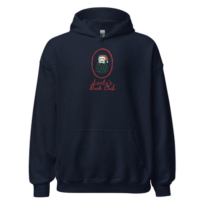 Santa's Book Club Hoodie - The Bean Workshop - Bookaholic, Bookish Apparel, Bookworm Hoodie, Christmas Hoodie for Book Lovers, Cozy Reader Gift, Festive Loungewear, Gift for Readers, Hand-Drawn, Holiday Pullover, Minimalist Christmas, Santa's Book Club Hoodie, Whimsical Santa, Winter Wear