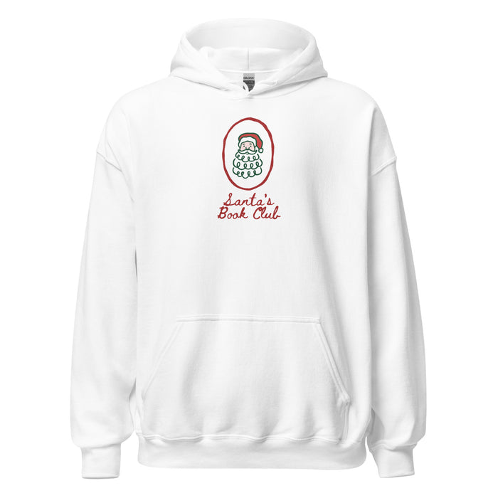 Santa's Book Club Hoodie - The Bean Workshop - Bookaholic, Bookish Apparel, Bookworm Hoodie, Christmas Hoodie for Book Lovers, Cozy Reader Gift, Festive Loungewear, Gift for Readers, Hand-Drawn, Holiday Pullover, Minimalist Christmas, Santa's Book Club Hoodie, Whimsical Santa, Winter Wear
