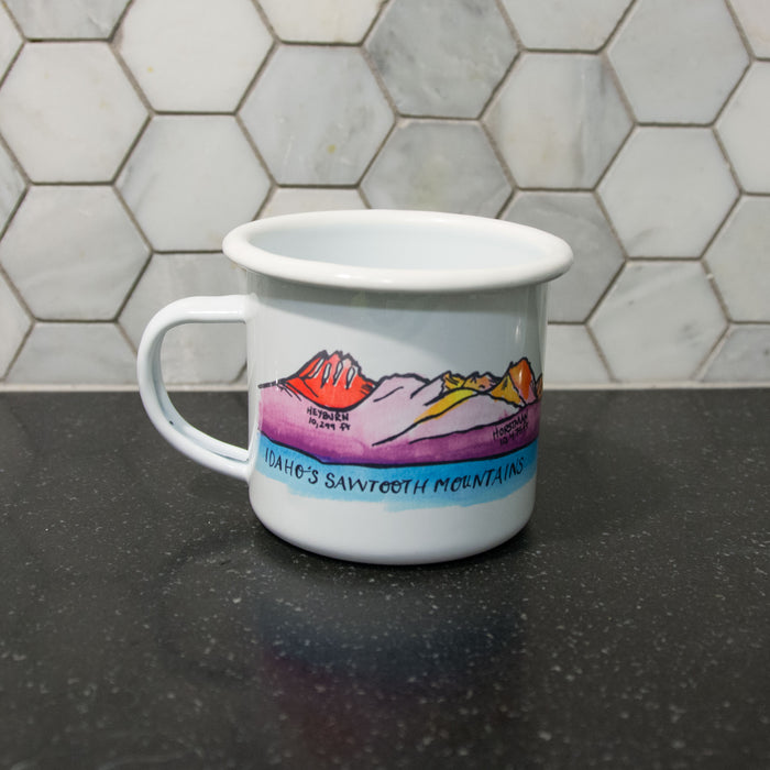 Sawtooth Mountains Enamel Mug, watercolor
