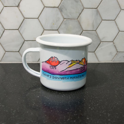 Sawtooth Mountains Enamel Mug, watercolor