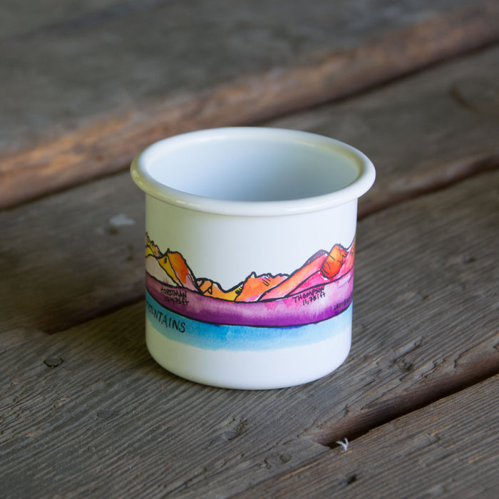 Sawtooth Mountains Enamel Mug, watercolor