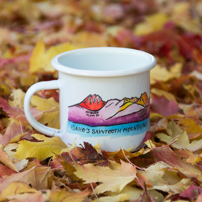 Sawtooth Mountains Enamel Mug, watercolor