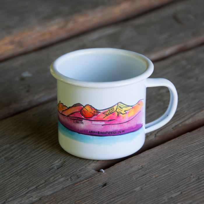 Sawtooth Mountains Enamel Mug, watercolor