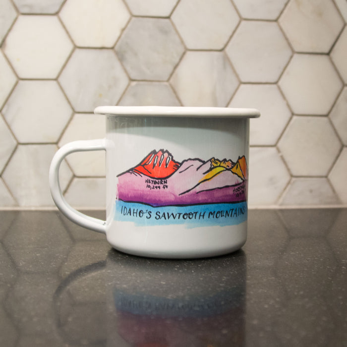 Sawtooth Mountains Enamel Mug, watercolor
