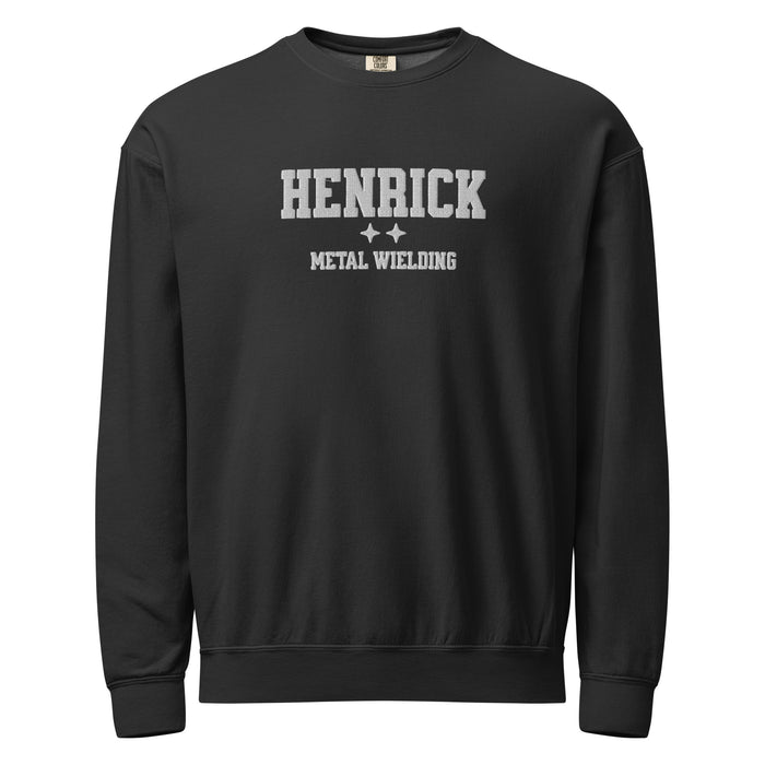 Sawyer Henrick Embroidered Fleece Crewneck Sweatshirt - The Bean Workshop - Basgiath, Booktok, Cozy Reader, Embroidered Bookish Sweatshirt, Empyrean Series, Fantasy Apparel, Fourth Wing Merch, Henrick Metal Wielding Fleece Sweatshirt, Iron Flame, Premium, Romantasy, Signet Power, sweatshirt, White Embroidery