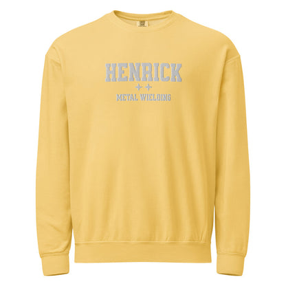 Sawyer Henrick Embroidered Fleece Crewneck Sweatshirt - The Bean Workshop - Basgiath, Booktok, Cozy Reader, Embroidered Bookish Sweatshirt, Empyrean Series, Fantasy Apparel, Fourth Wing Merch, Henrick Metal Wielding Fleece Sweatshirt, Iron Flame, Premium, Romantasy, Signet Power, sweatshirt, White Embroidery
