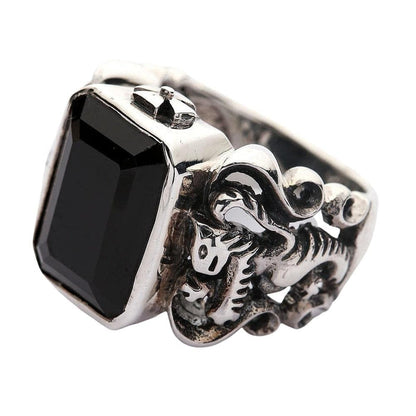 Scottish rampant lion sterling silver ring with black CZ stone side angle view