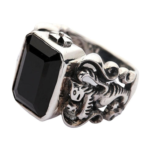 Scottish rampant lion sterling silver ring with black CZ stone side angle view