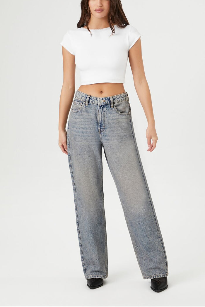 Seamless Lace-Trim Cropped Tee
