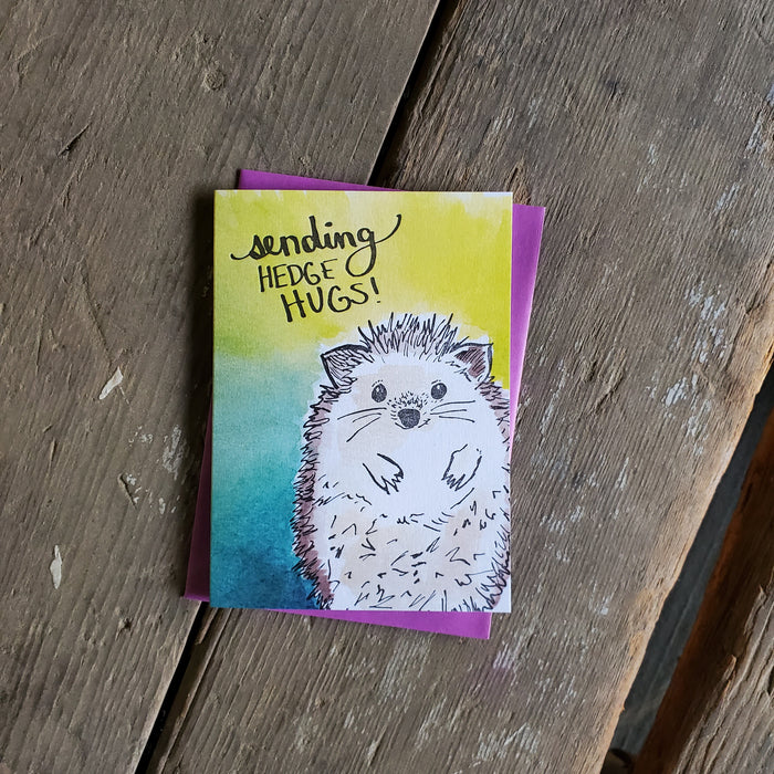 Sending Hedgehog hugs, letterpress printed hand drawn eco friendly
