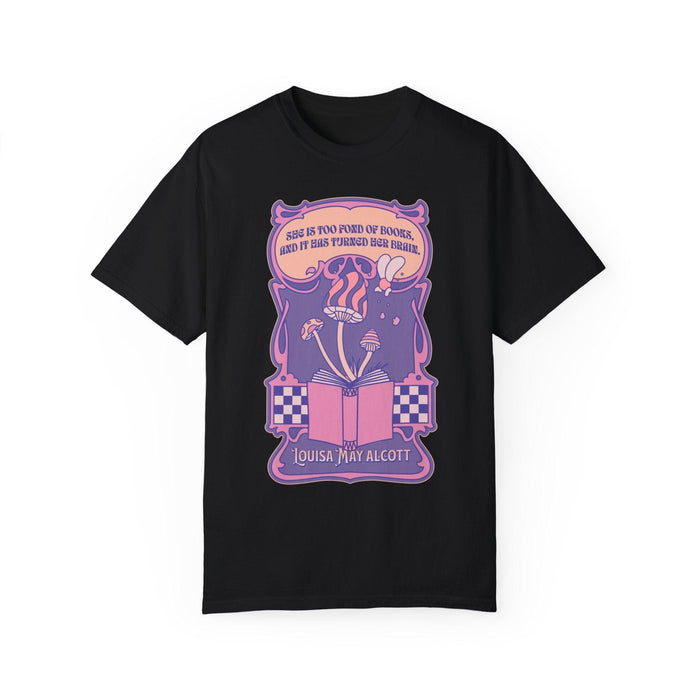 She Is Too Fond of Books, and It Has Turned Her Brain Tee Shirt - The Bean Workshop - box tee, louisa may alcott