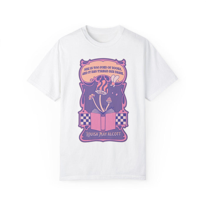 She Is Too Fond of Books, and It Has Turned Her Brain Tee Shirt - The Bean Workshop - box tee, louisa may alcott