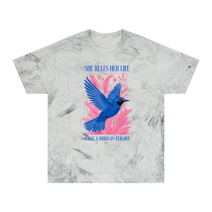 She Rules Her Life Bird In Flight Lyrics Tee — Inspirational Blue Bird Graphic T-Shirt NEW