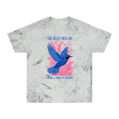 She Rules Her Life Bird In Flight Lyrics Tee — Inspirational Blue Bird Graphic T-Shirt NEW