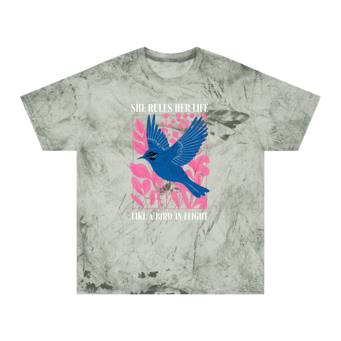 She Rules Her Life Bird In Flight Lyrics Tee — Inspirational Blue Bird Graphic T-Shirt NEW