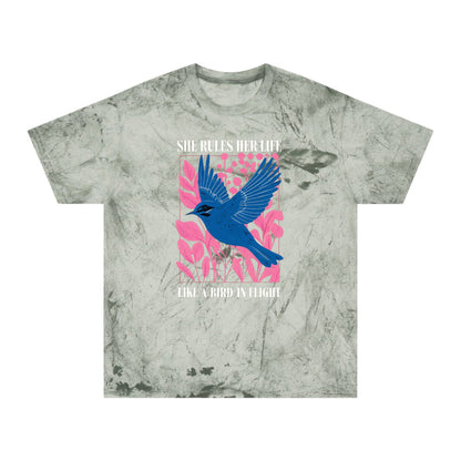 She Rules Her Life Bird In Flight Lyrics Tee — Inspirational Blue Bird Graphic T-Shirt NEW