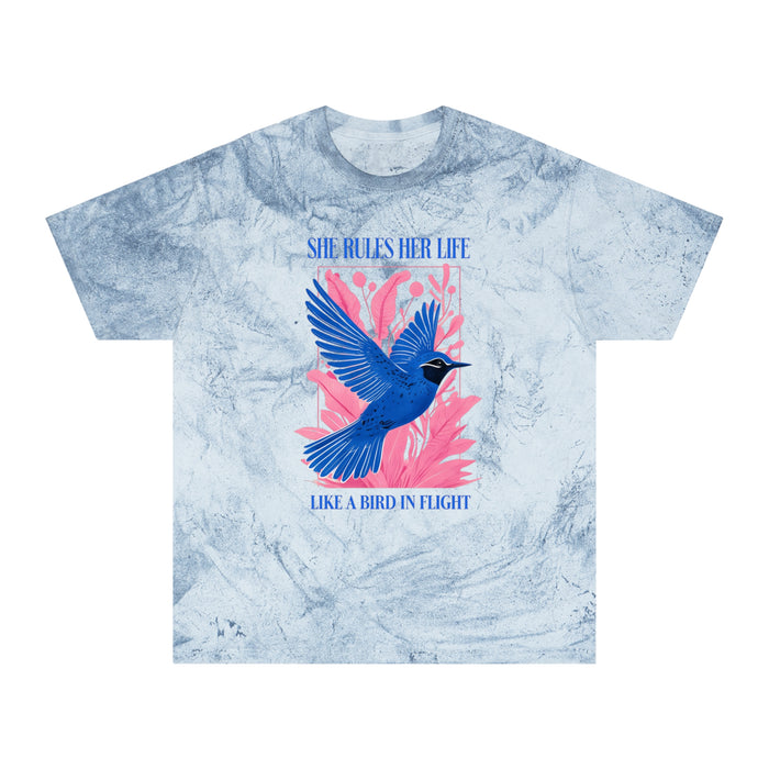 She Rules Her Life Bird In Flight Lyrics Tee — Inspirational Blue Bird Graphic T-Shirt NEW