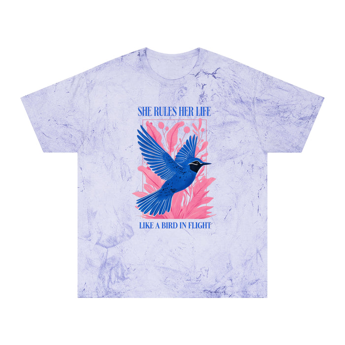 She Rules Her Life Bird In Flight Lyrics Tee — Inspirational Blue Bird Graphic T-Shirt NEW