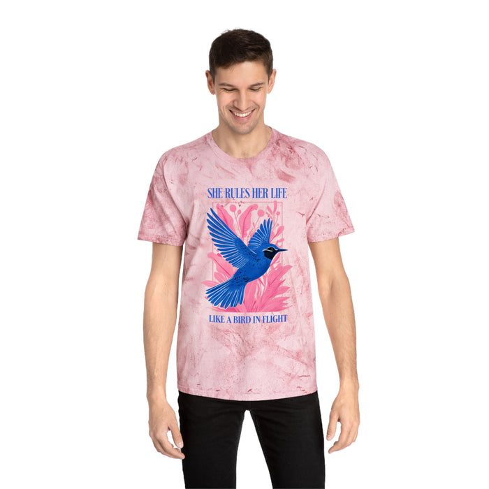 She Rules Her Life Bird In Flight Lyrics Tee — Inspirational Blue Bird Graphic T-Shirt NEW