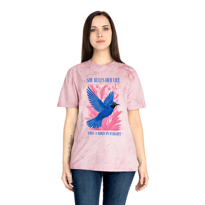 She Rules Her Life Bird In Flight Lyrics Tee — Inspirational Blue Bird Graphic T-Shirt NEW