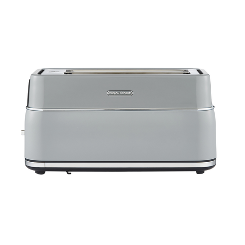 Grey toaster with 'Morphy Richards' branding on a white background