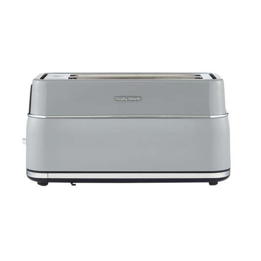 Grey toaster with 'Morphy Richards' branding on a white background
