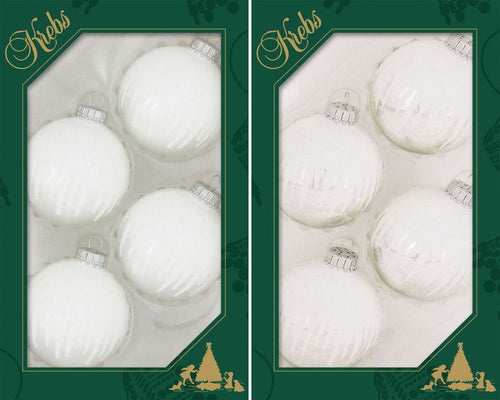 Silver Midas and Silver Pearl 2 5/8" (67mm) Glass Ball with White Icicles Assortment (4)