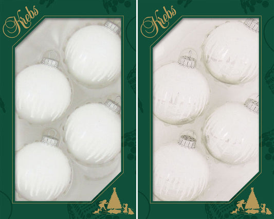 Silver Midas and Silver Pearl 2 5/8" (67mm) Glass Ball with White Icicles Assortment (4)