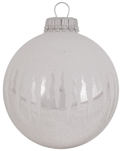 Silver Midas and Silver Pearl 2 5/8" (67mm) Glass Ball with White Icicles Assortment (4)