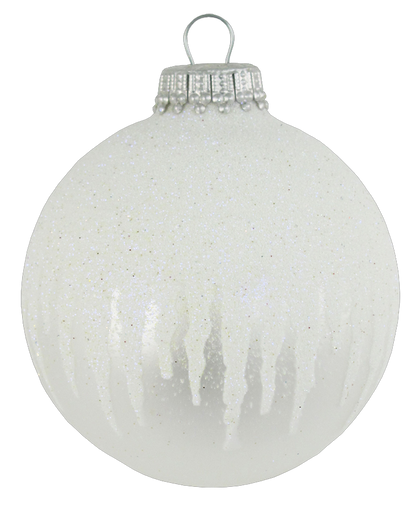 Silver Midas and Silver Pearl 2 5/8" (67mm) Glass Ball with White Icicles Assortment (4)