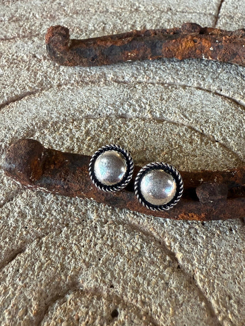Silver Rope Edge Stud Earrings