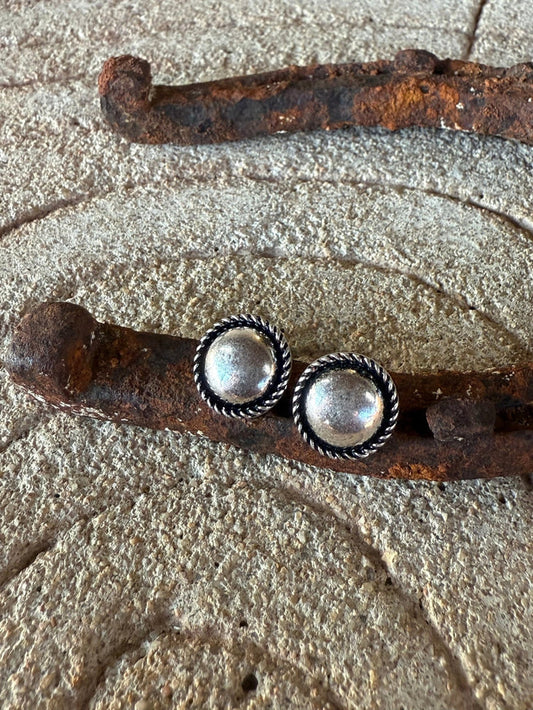 Silver Rope Edge Stud Earrings