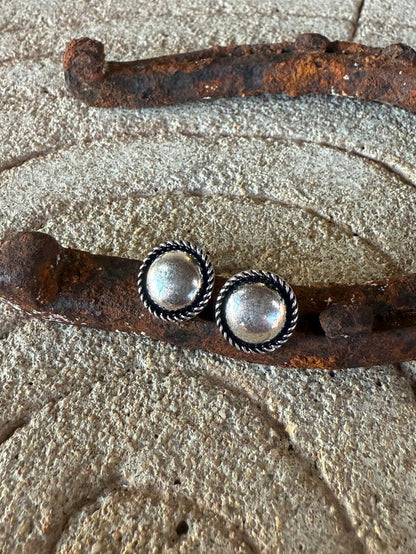Silver Rope Edge Stud Earrings