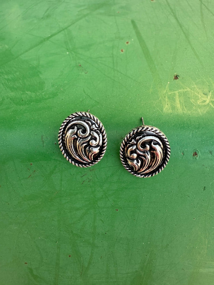 Silver Tooled Oval Studs