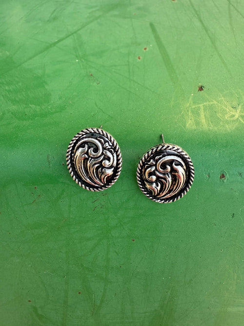 Silver Tooled Oval Studs