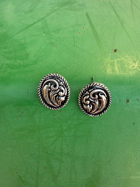 Silver Tooled Oval Studs