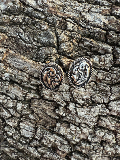 Silver Tooled Oval Studs